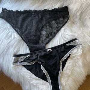 Victoria’s Secret lot of 2 Cheekini lace panties, black, white size Medium